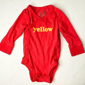 Lindex Baby Red Long Sleeve Bodysuit with "Yellow" Print